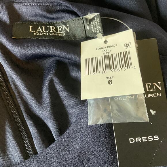 Ralph Lauren Long Sleeve Cocktail Dress Blue Size 6 Lace and Velvet Sheath - Picture 9 of 12